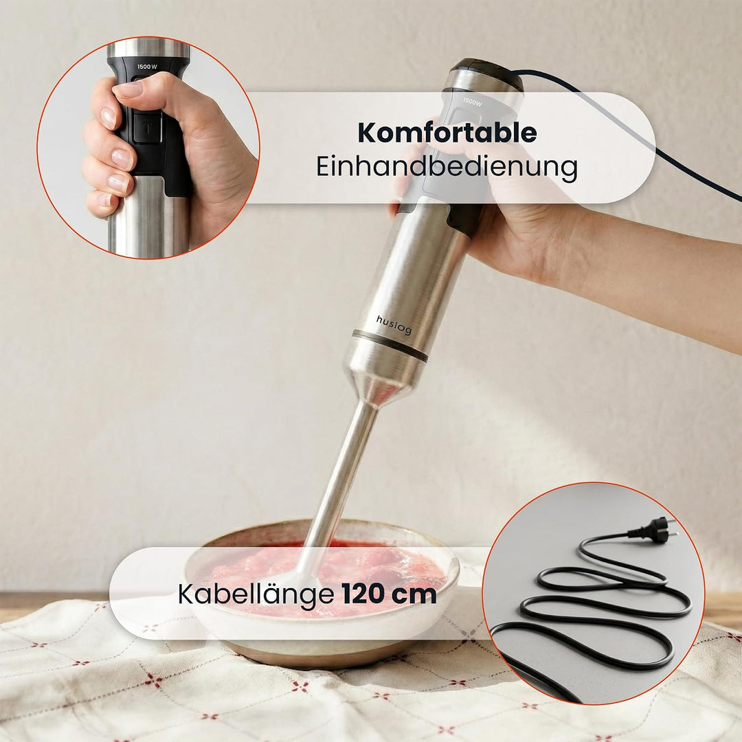 BlendPlus Stabmixer 3in1 – 1500W Hochleistungsmixer mit Edelstahlklingen, Zerkleinerer, Schneebesen