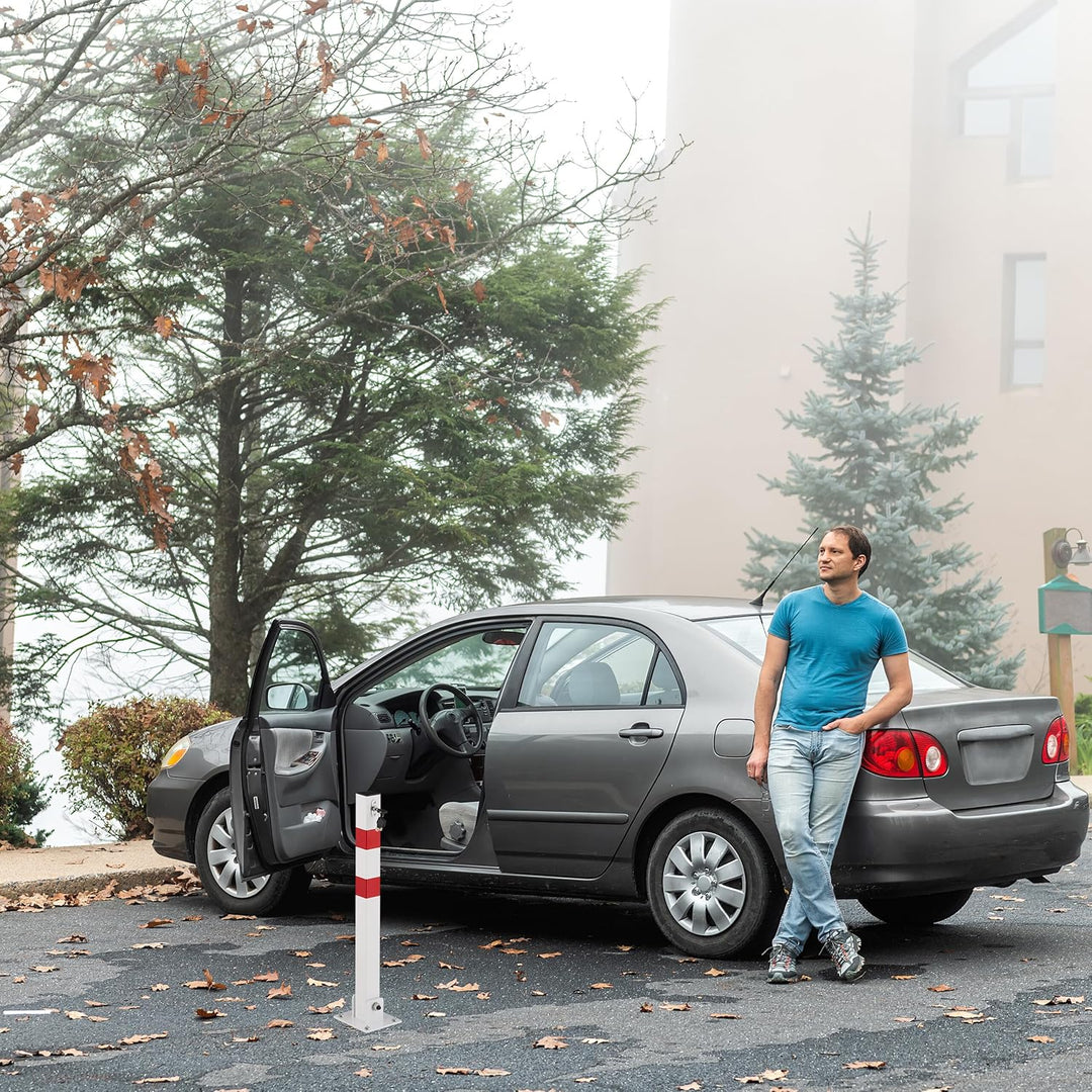 Relaxdays Absperrpfosten, klappbar, Stahl, Parkplatz Absperrung, H: 65 cm, abschliessbar, Parkpfoste