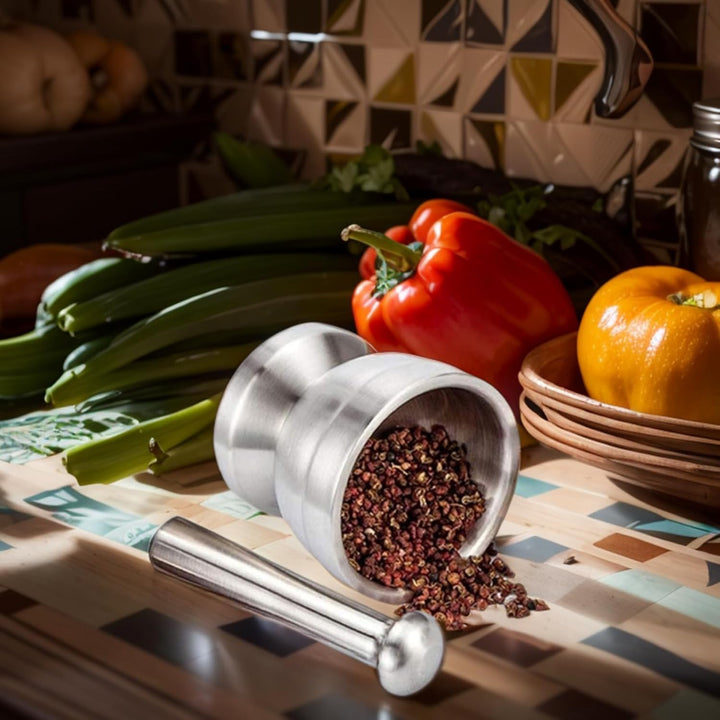 Mörser und Stössel Sets, Lebensmittelecht Pestle and Mortar Stainless Steel Mit Kunststoffabdeckung,