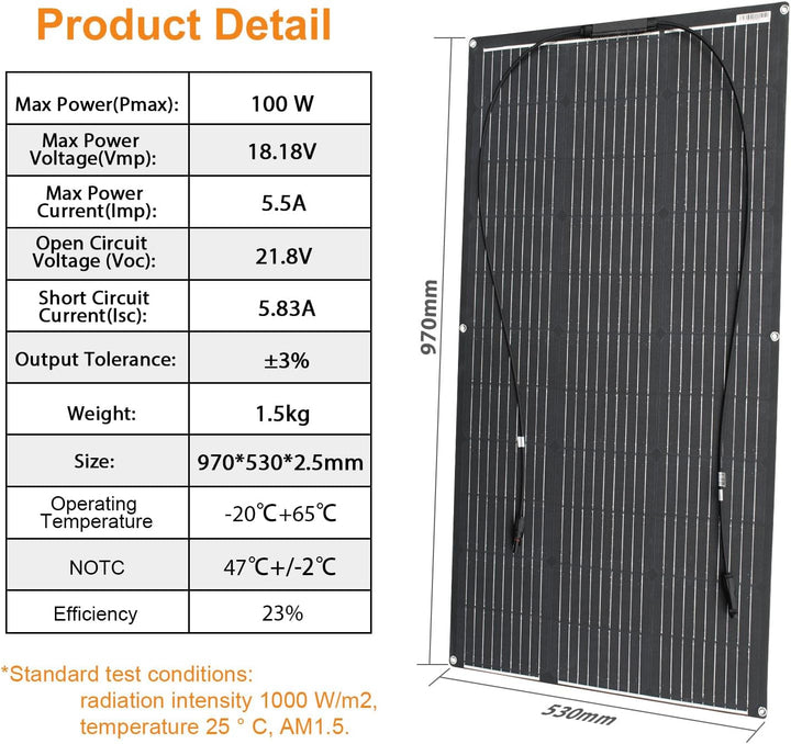 100W 18V etfe Flexibel Solarpanel Monokristalline Flexible Solarmodul für Off-Grid System, Wohnwagen