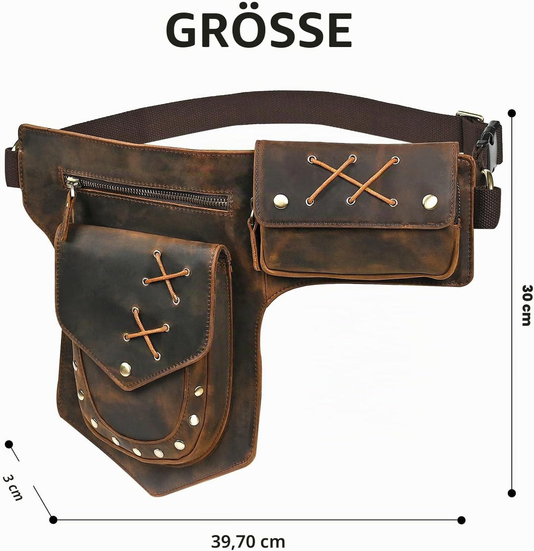 Herren Canvas + Leder Motorrad Reiten Tasche Beinbeutel Beintasche Aussenbeintasche Hüfttasche Drop