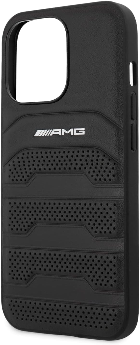 AMG AMHCP14XGSEBK Hülle für iPhone 14 Pro Max 6,7" schwarz/Black hardcase Leather Debossed Lines