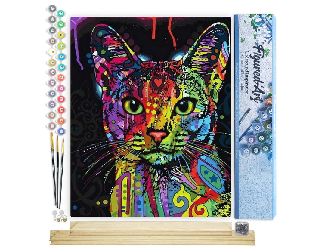 Figured'Art Malen Nach Zahlen Erwachsene Mit Rahmen Moderne fraktale Katze - Paint by Numbers Bastel