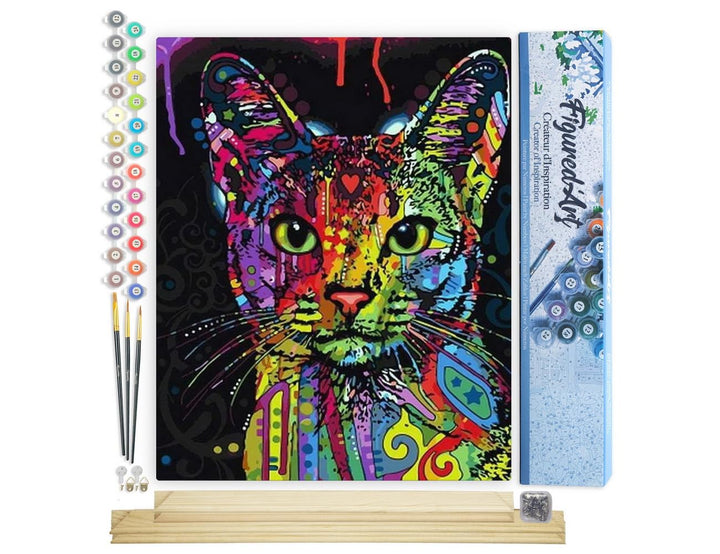 Figured'Art Malen Nach Zahlen Erwachsene Mit Rahmen Moderne fraktale Katze - Paint by Numbers Bastel