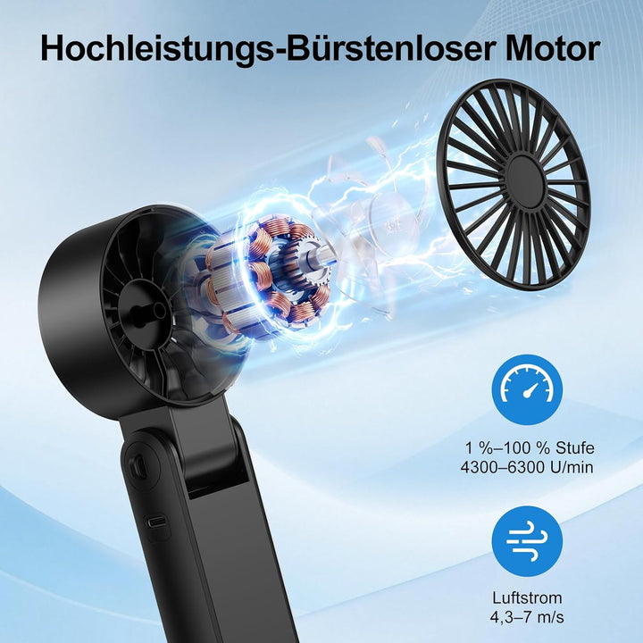 Handventilator 100 Stufen Leise Leistungsstark – Tragbarer Mini Ventilator USB Wiederaufladbar mit L
