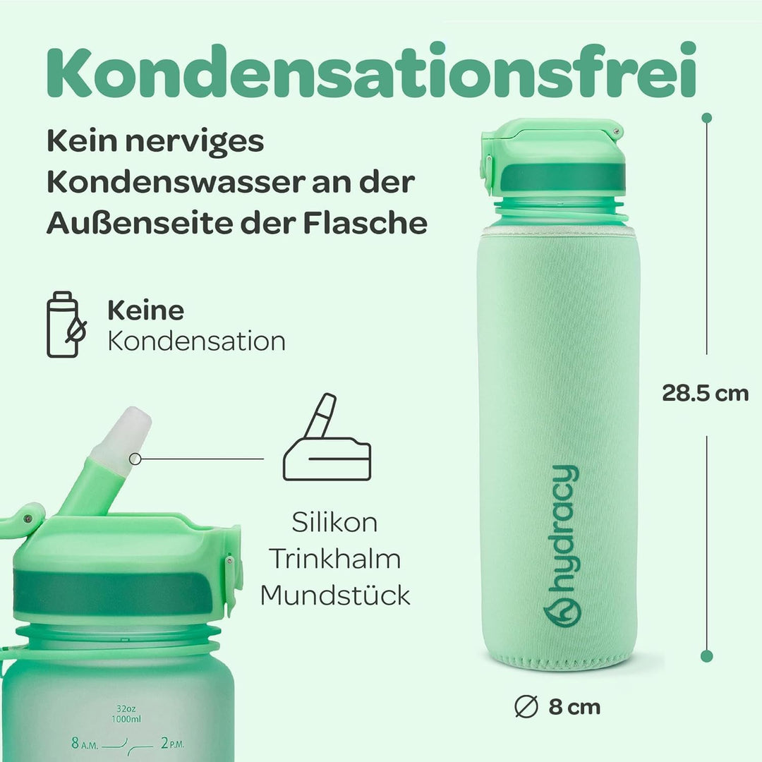 Hydracy Trinkflasche mit Strohhalm und Zeitmarkierung - 1L Wasserflasche - BPA-freie Trinkflasche -