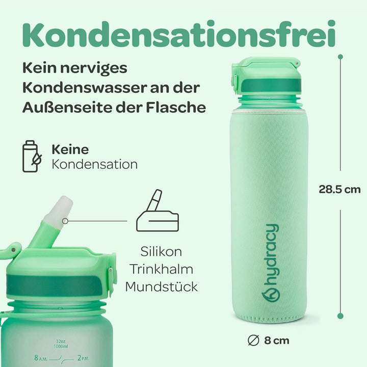 Hydracy Trinkflasche mit Strohhalm und Zeitmarkierung - 1L Wasserflasche - BPA-freie Trinkflasche -