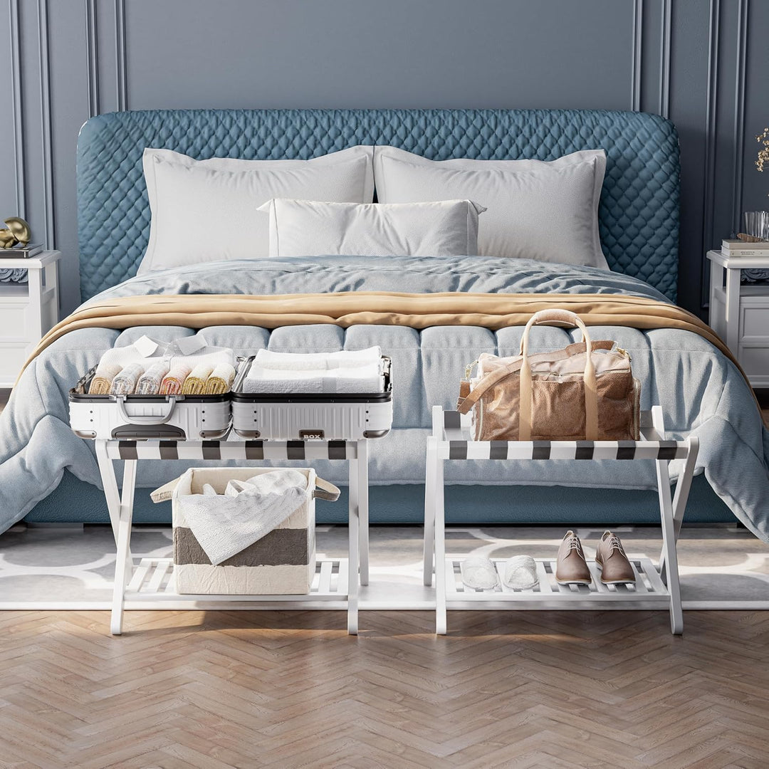 SMIBUY Gepäckträger, Faltbarer Gepäckständer aus Bambus mit Staufächern für Gästezimmer, Schlafzimme