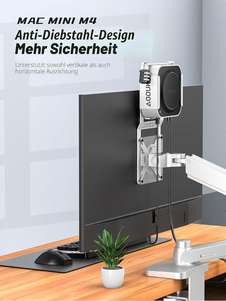 Aluminum Alloy 2024 Mac Mini M4 with Combination Lock Security Bracket, Compatible with VESA Hole Mo