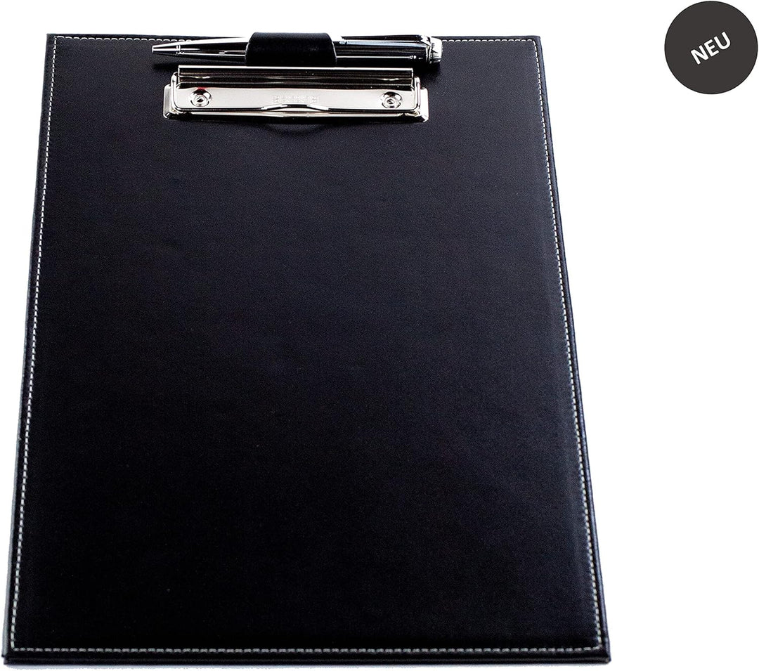 DELMON VARONE - Klemmbrett Mappe DIN A4 Cambridge Top Grain Leder Schwarz - Organizer Klemmbrettmapp