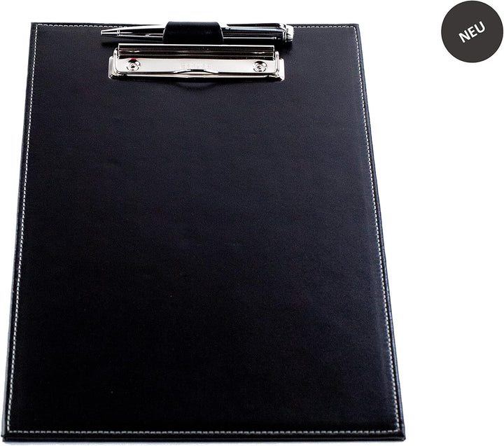 DELMON VARONE - Klemmbrett Mappe DIN A4 Cambridge Top Grain Leder Schwarz - Organizer Klemmbrettmapp