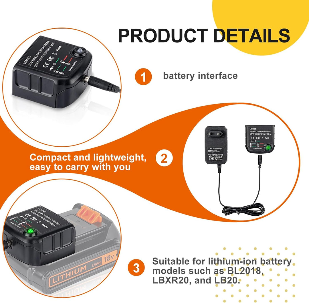 18V/20V Ladegerät Kompatibel mit Black & Decker 18V Ladegerät für Black und Decker Akku Lithium-Ione