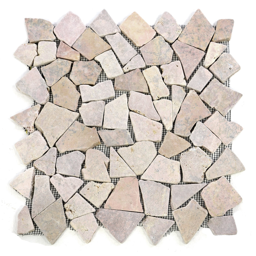 DIVERO 9 Fliesenmatten Naturstein Mosaik aus Marmor für Wand und Boden beige/rosa á 35 x 35 cm