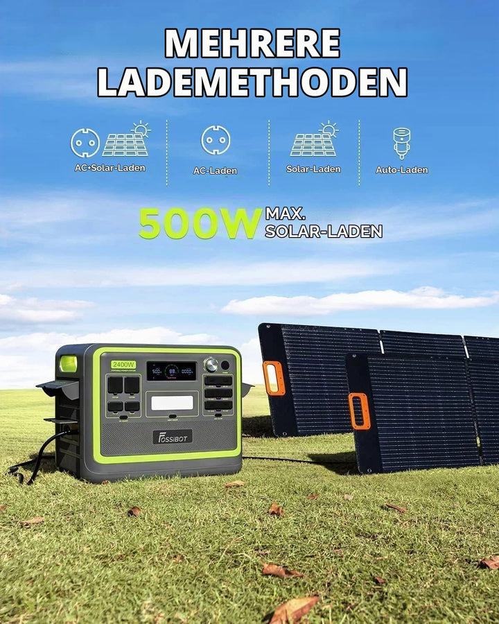 FOSSiBOT F2400 Tragbare Powerstation mit 2048Wh LiFePO4, 3X AC Ausgängen 2400W (4800W Peak) Solargen