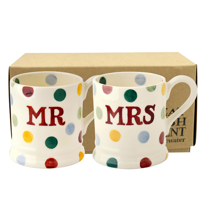 Emma Bridgewater Mr und Mrs Tassen Set, 2 Stück, grosse Tasse 1/2 Pint, Steingut Keramik Kaffeetasse