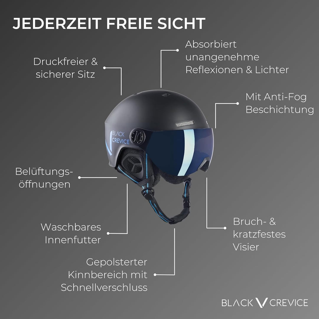 Black Crevice Skihelm Sölden I Skihelm mit Visier im Pilotenstyle I Skihelm Herren &amp; Damen I Unisex