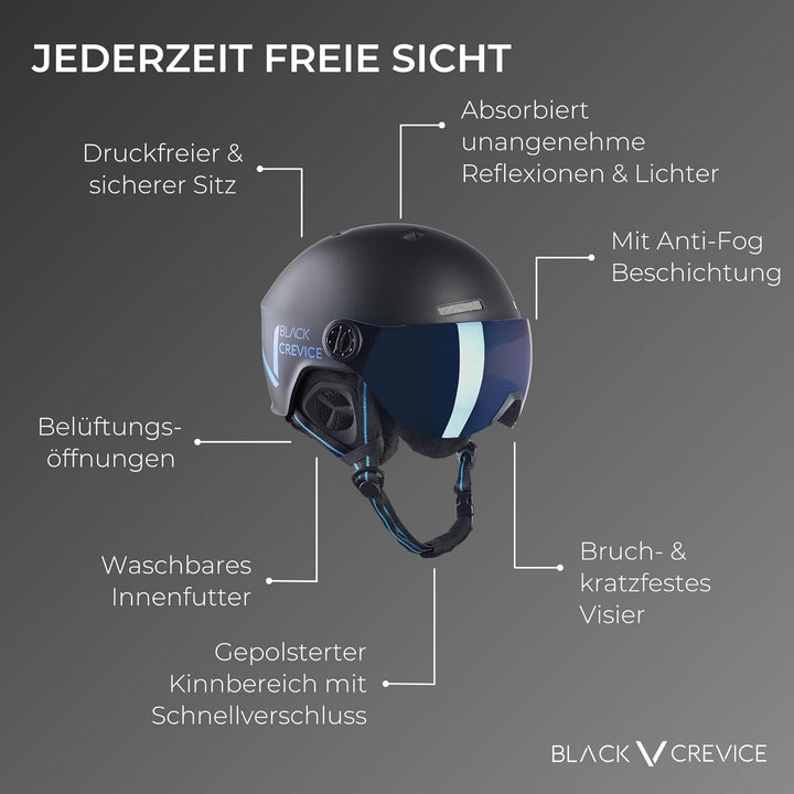 Black Crevice Skihelm Sölden I Skihelm mit Visier im Pilotenstyle I Skihelm Herren &amp; Damen I Unisex