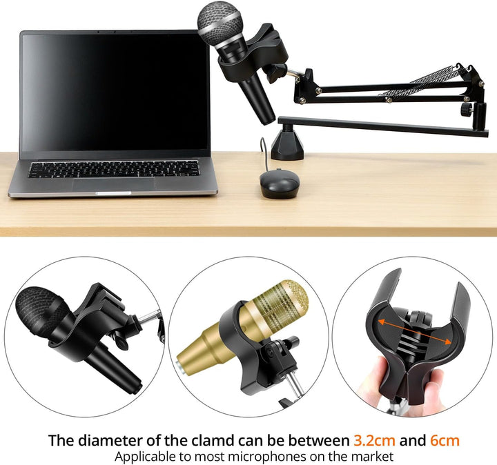 QWORK® Mikrofonarm mit niedrigem Profil für Gaming, Podcasting, Streaming und Aufnahmen, Vollmetallg