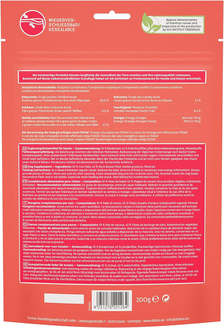 Dokas Dog Kaustange mit Entenbrust für Hunde zur Belohnung 9 x 200g