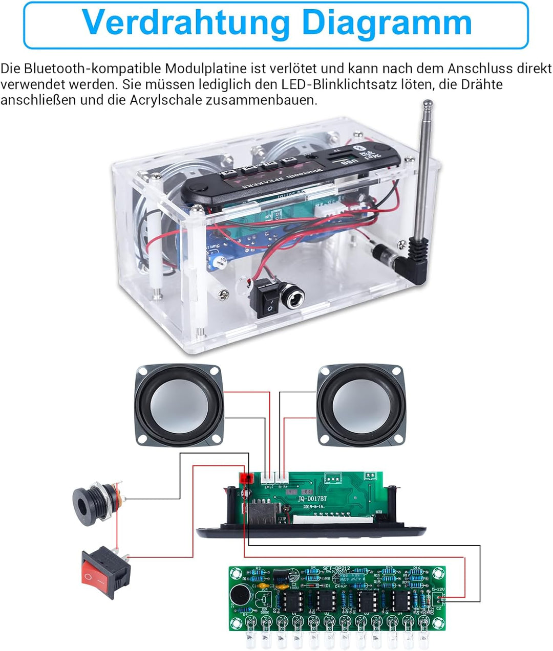 DONGKER DIY Elektronik Lautsprecher Löten Bausatz Bluetooth Kit mit FM Radio, Mini Heimstereo Sound