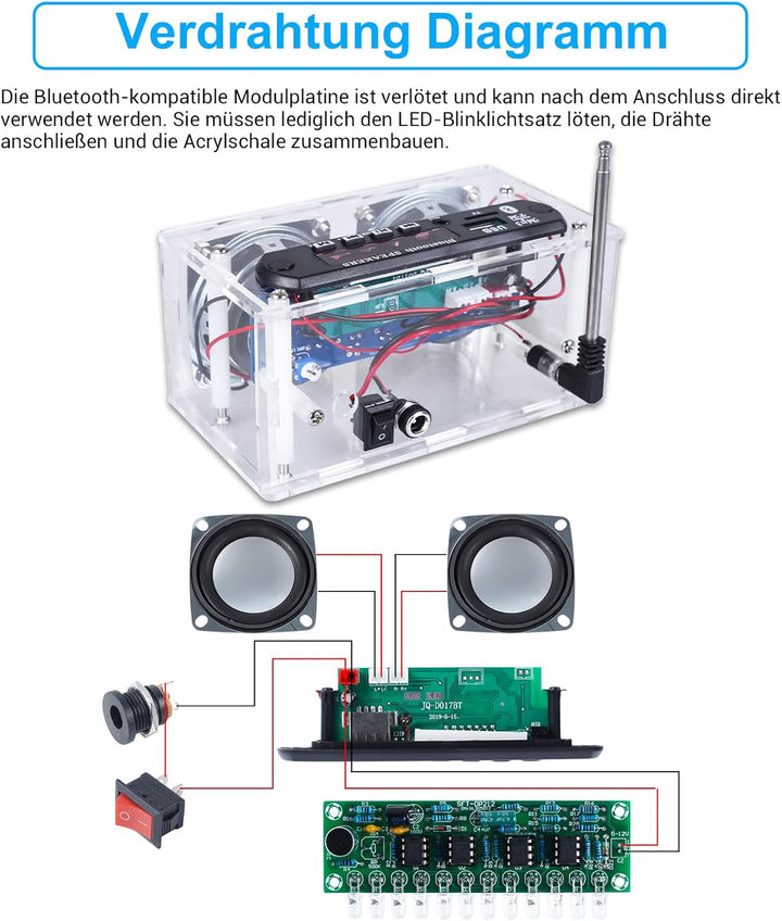 DONGKER DIY Elektronik Lautsprecher Löten Bausatz Bluetooth Kit mit FM Radio, Mini Heimstereo Sound