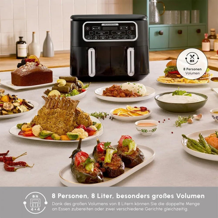 Karaca Air Pro Cook Duo Home Dinner XXXL 8 Liter Airfryer Black Chrome, Black Chrome