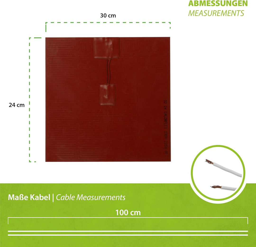 500 Watt Silikon Silicon Heizmatte Heizpad 30x24cm selbstklebend, mit Temperaturbegrenzer - Druckbet