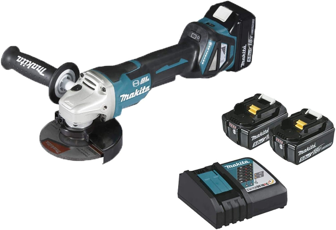 Makita DGA517RTJ Akku-Winkelschleifer 18 V / 5,0 Ah mit Paddleschalter, 2 Akkus + Ladegerät im MAKPA