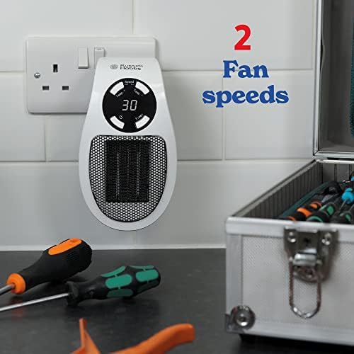 Russell Hobbs RHPH2001 Heater with Ceramic Plug-in Heater, 500 W, Adjustable Thermostat, 12-Hour Tim