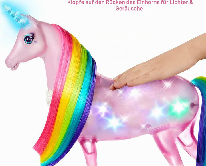Barbie FXT26 - Dreamtopia Magisches Zauberlicht Einhorn mit Berührungsfunktion, Licht und Sound, Pup