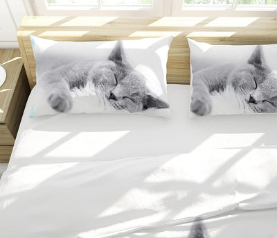 JEFFEL Katze Bettwäsche Set 135 x 200 cm, Tiermotiv, Kinderbettwäsche, Cat Muster Bettbezug 3D Haust