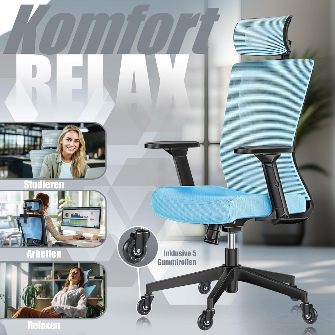 KESSER® Bürostuhl Ergonomisch mit verstellbaren Armlehnen | Drehstuhl mit Lendenwirbelstütze Rückens