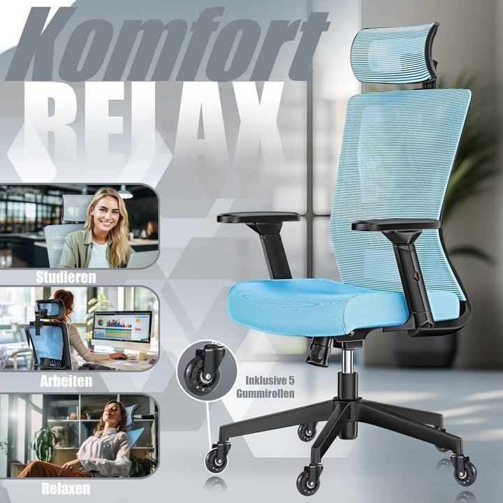 KESSER® Bürostuhl Ergonomisch mit verstellbaren Armlehnen | Drehstuhl mit Lendenwirbelstütze Rückens