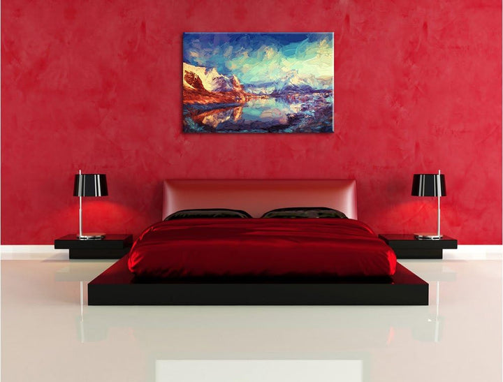 Pixxprint Schneelandschaft in Norwegen als Leinwandbild/Grösse: 100x70 cm/Wandbild/Kunstdruck/fertig