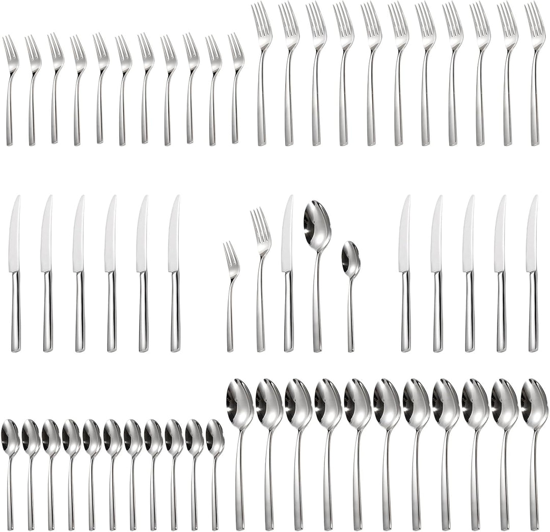Alata Konrad 18/10 Edelstahl Poliert Besteck Set 12 Personen, Essbesteck 60 teilig, Monobloc-Messer,