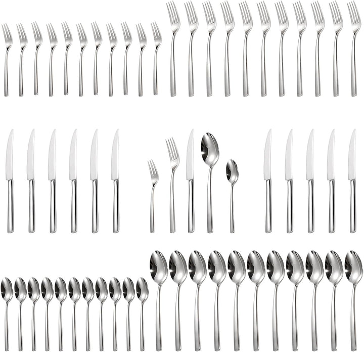 Alata Konrad 18/10 Edelstahl Poliert Besteck Set 12 Personen, Essbesteck 60 teilig, Monobloc-Messer,