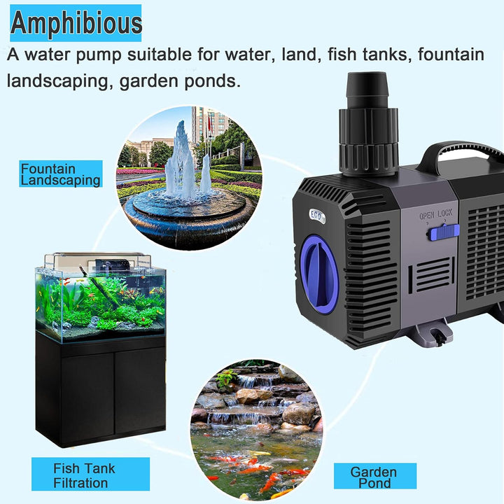 YAOBLUESEA Eco Teichpumpe Filterpumpe, Gartenteichpumpen Wasserpumpe Koiteich Bachlaufpumpe Teichpum