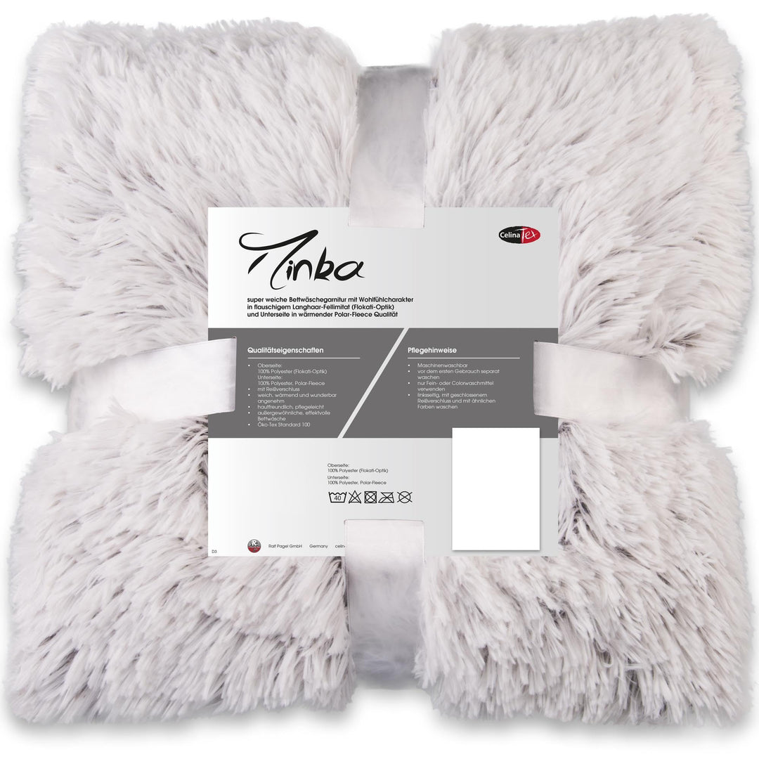 CelinaTex Minka Bettwäsche 200 x 220 cm 3teilig Longhair Felloptik Bettbezug Creme weiss braun 200 x
