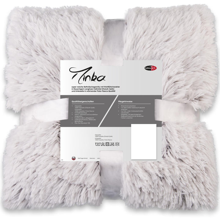 CelinaTex Minka Bettwäsche 200 x 220 cm 3teilig Longhair Felloptik Bettbezug Creme weiss braun 200 x