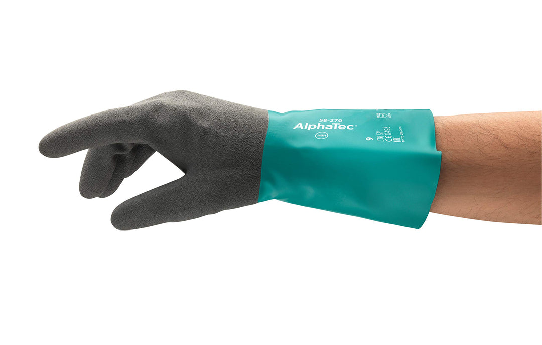 Ansell AlphaTec 58-270 Nitril-Handschuhe, Chemikalien- und Flüssigkeitsschutz, Grün, Grösse 9 (12 Pa