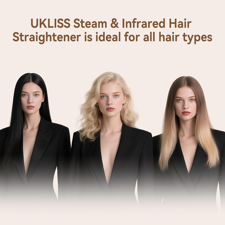 UKLISS Dampf Glätteisen Breit mit LCD Display, Haarglätter für Ultraglatte Haare, Temperatureinstell
