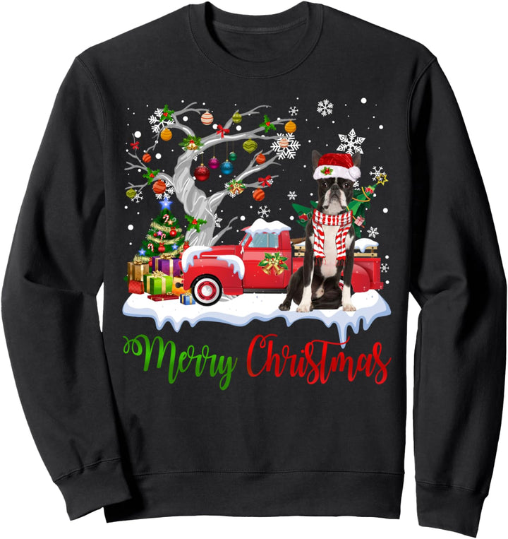 Red Truck Merry Christmas Tree Boston Terrier Pyjama Sweatshirt