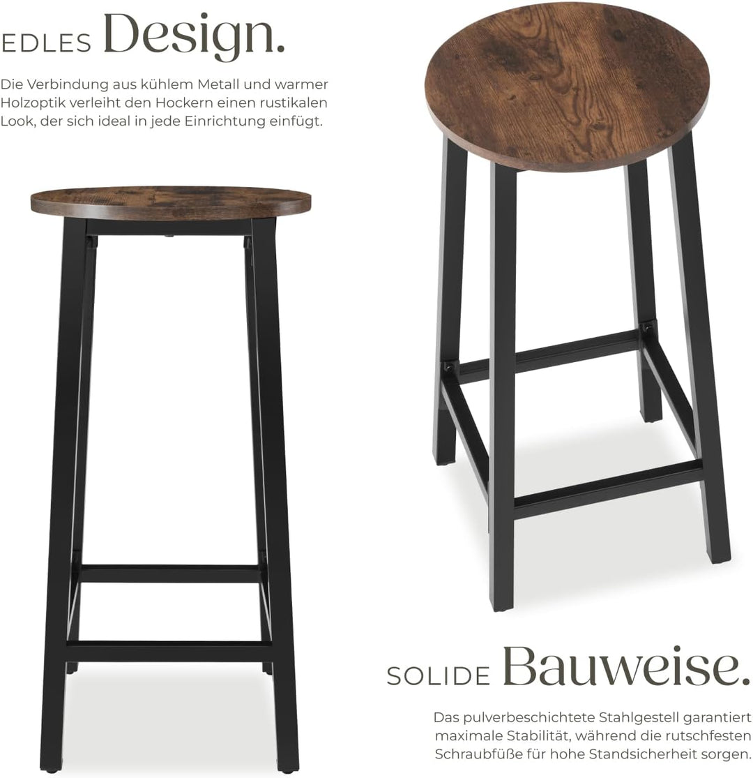 tectake Barhocker 2er-Set, runder Bistrohocker im Industrie-Design, 66 cm hoch, Vintage Barstühle mi