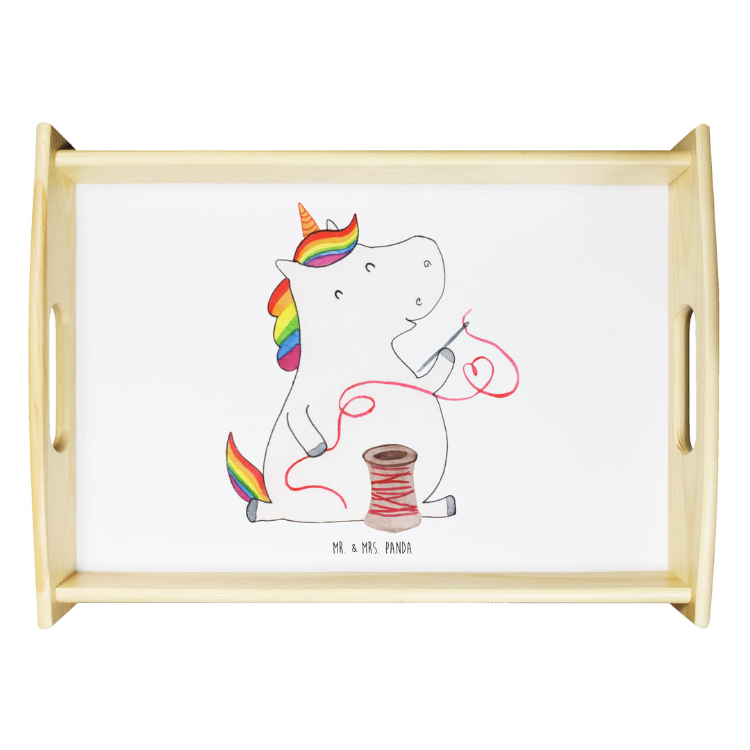 Mr. & Mrs. Panda Sofa Tablett Einhorn Näherin - Geschenk, sofatablett, Holztablett, Servierplatte Ho