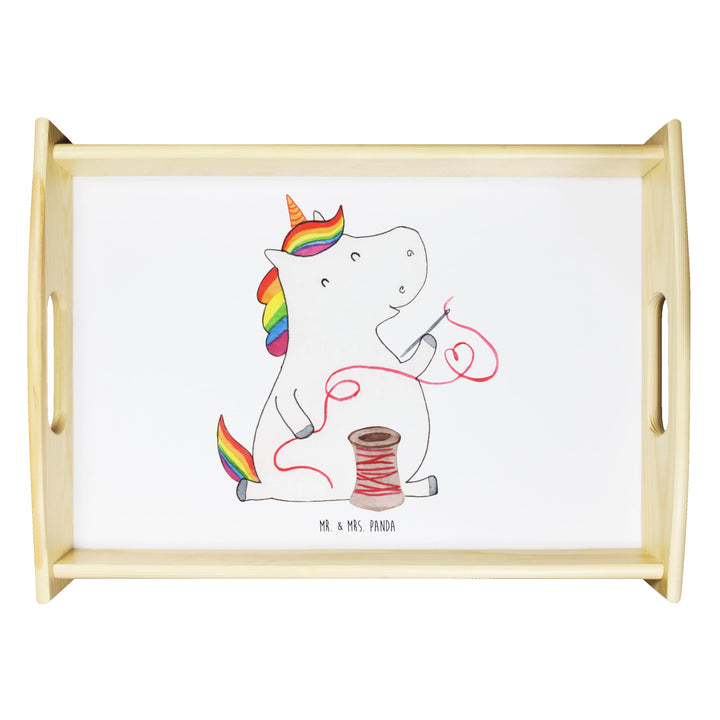 Mr. & Mrs. Panda Sofa Tablett Einhorn Näherin - Geschenk, sofatablett, Holztablett, Servierplatte Ho