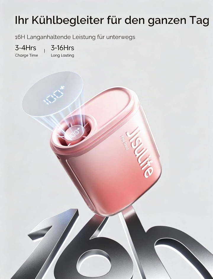 JISULIFE Tragbarer Nackenventilator, 100 Geschwindigkeiten, Mini-persönlicher tragbarer Taillenventi