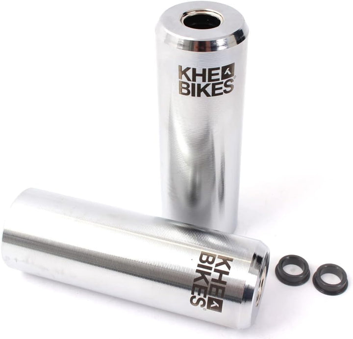 KHEbikes KHE CNC PRO BMX Pegs 10mm 14mm Silber Chrom 492g mit Adapter und Laser Logo