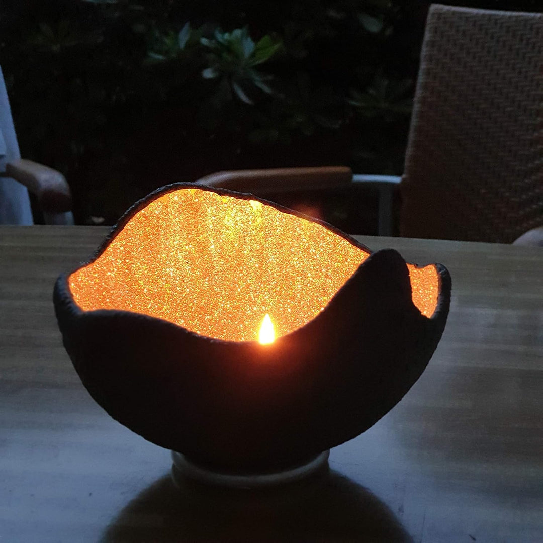 Lichtschale - Glitter - gold - S (15 cm) - Beton schwarz - grau - Unikat handmade - Geburtstagsgesch
