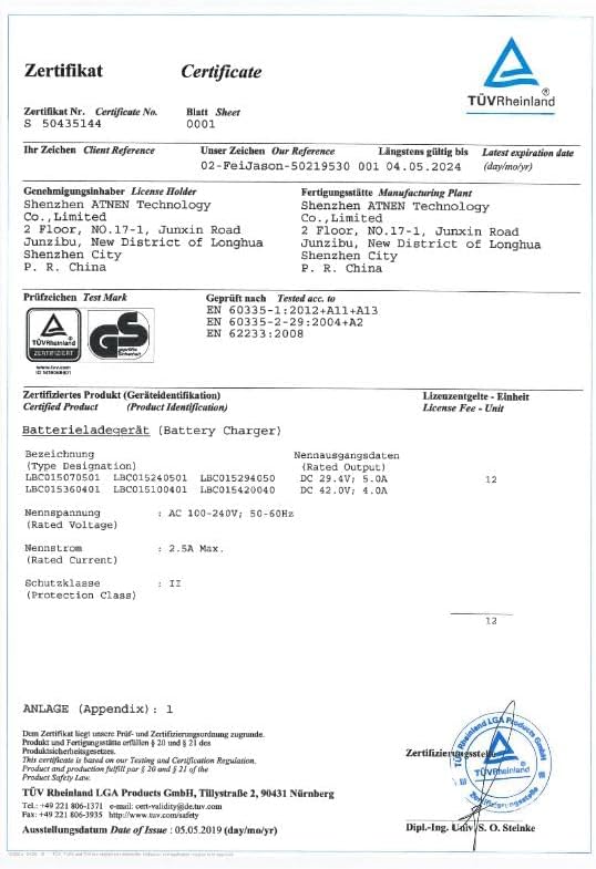 Enerpower Ladegerät 42V 4A 170 Watt für Bosch Performance und Active Line (CB, GS)