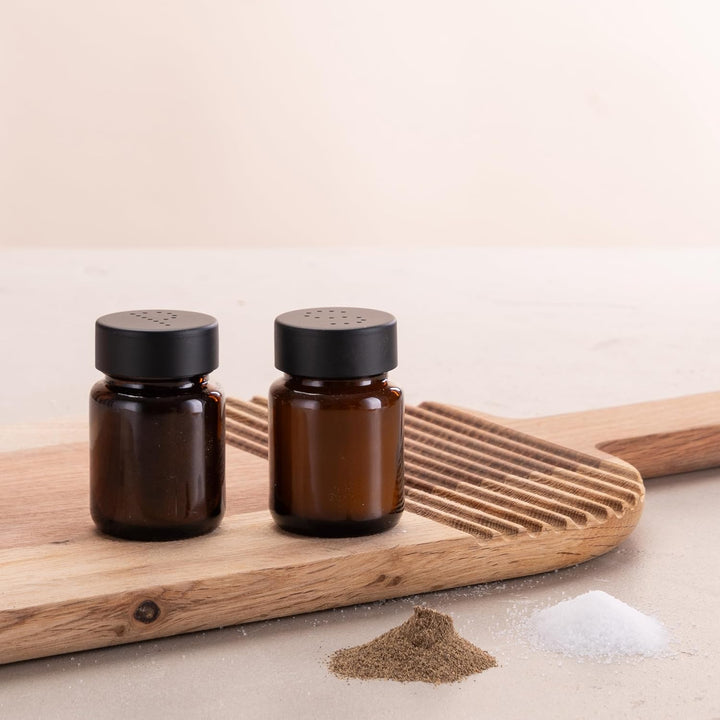 Salzstreuer und Pfefferstreuer Set aus Braunglas - Salt Shaker mit Edelstahl Deckel – Streuer für Pf